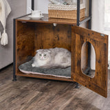 BEWISHOME Cat Litter Box Enclosure Furniture, Hidden Litter Box Furniture for Living Room, Large Cat Furniture with 4 Tier Shelves and Door, Rusitc Brown, CMW06Z BEWISHOME