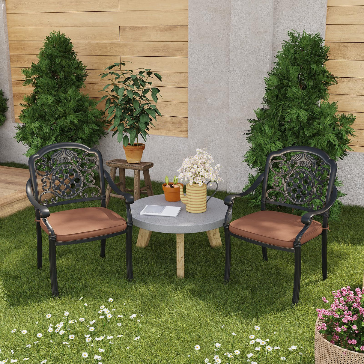 Garvee 6 Piece Patio Dining Chairs with Cushions, Outdoor All-Weather Cast Aluminum Chairs, Patio Bistro Dining Chair Set of 6 for Garden Deck Backyard, Dark Bronze Garvee