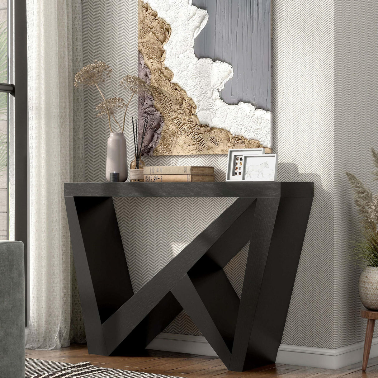 HOMES: Inside + Out Naomi Modern Decorative Accent Console Table with W-Shaped Legs, Wood Entryway Furniture for Living Room, Hallway, Entrance, Small Spaces, Black HOMES: INSIDE + OUT
