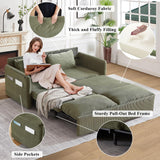 CAPCAEK Queen Size Pull Out Couch Sleeper Sofa Bed, 3-in-1 Convertible Futon Couch for Living Room with Storage Pockets & Arm Pillows, Modern Corduroy Sofa Bed(Green) CAPCAEK
