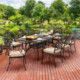 Attliahome 9-Piece Cast Aluminum Outdoor Table and Chairs, Classic Vintage Patio Dining Set for 8 Include 87" Rectangular Patio Dining Table and 8 Chairs with Removable Cushion and Umbrella Hole Attliahome