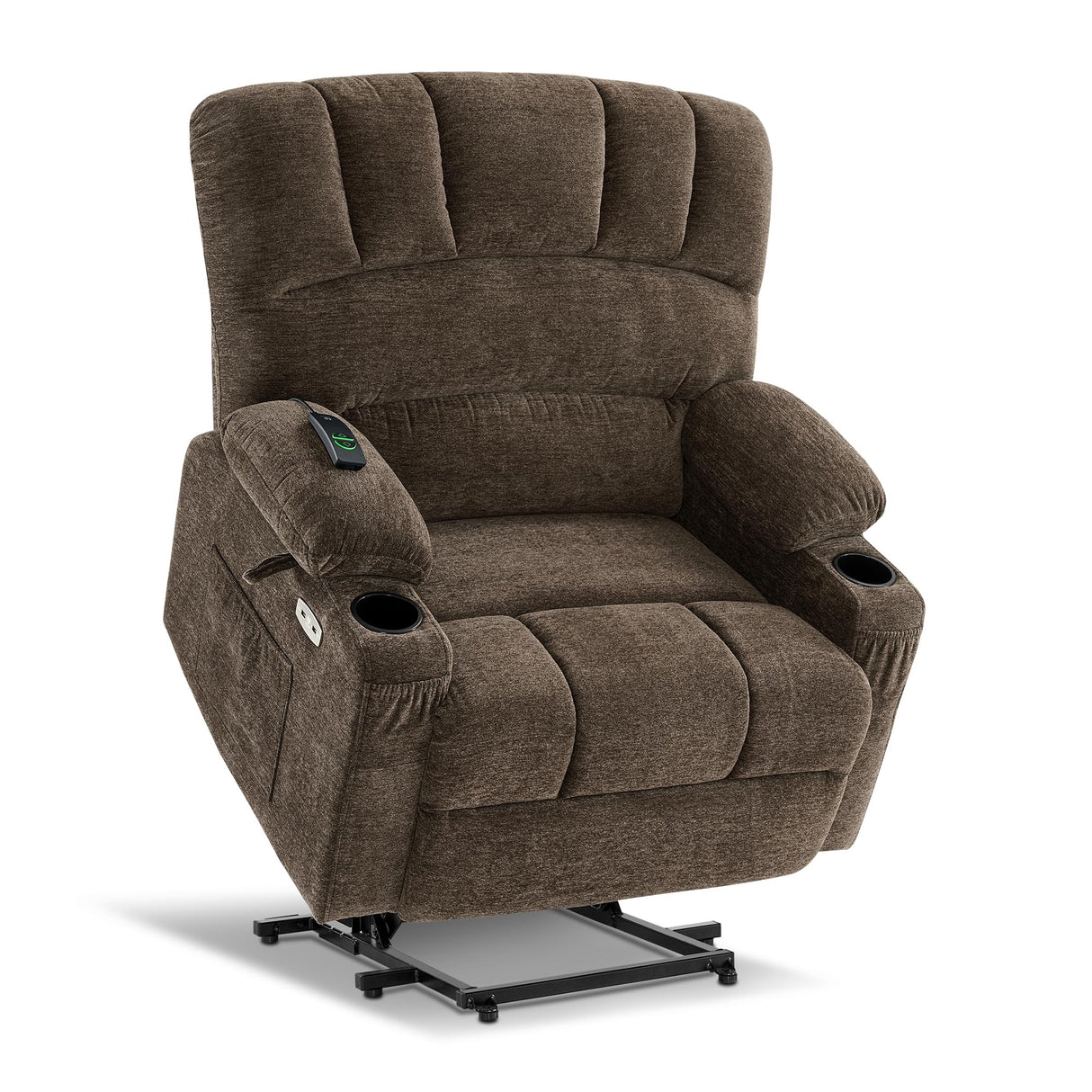 MCombo Power Lift Recliner Chair Sofa with Massage and Heat for Big Elderly People, USB Ports, Side Pockets, Fabric R7096 (Medium-Wide, Coffee) MCombo