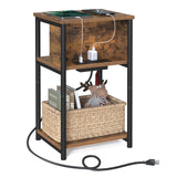 VASAGLE Side Table with Charging Station, 3-Tier End Table with USB Ports and Outlets, Nightstand for Living Room, Bedroom, 11.8 x 13.4 x 22.8 Inches, Plug-in Series, Rustic Brown and Black VASAGLE