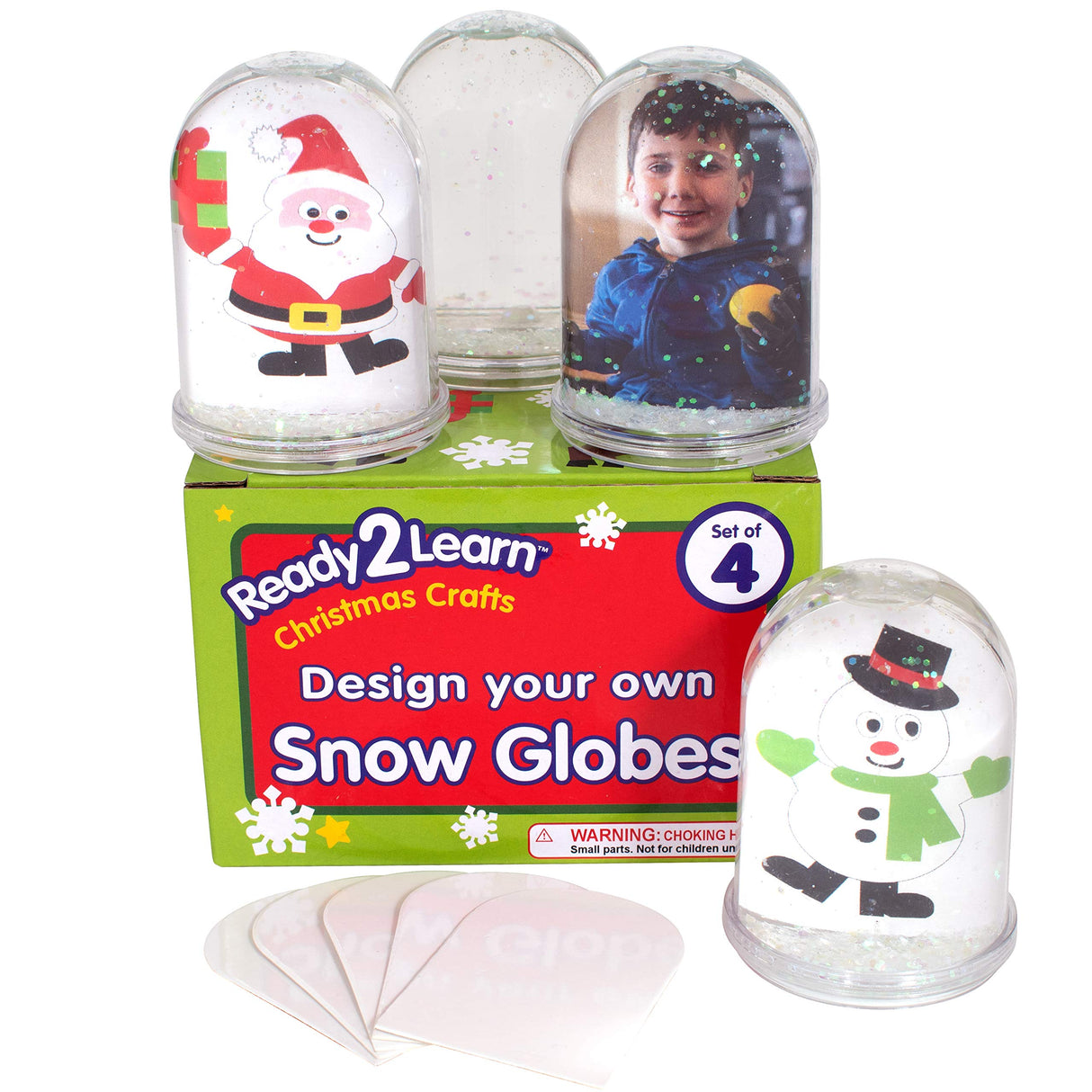READY 2 LEARN Christmas Crafts - Design Your Own Snow Globes - Set of 4 - Christmas Snow Globes for Kids - Customizable Christmas Decorations for Home READY 2 LEARN