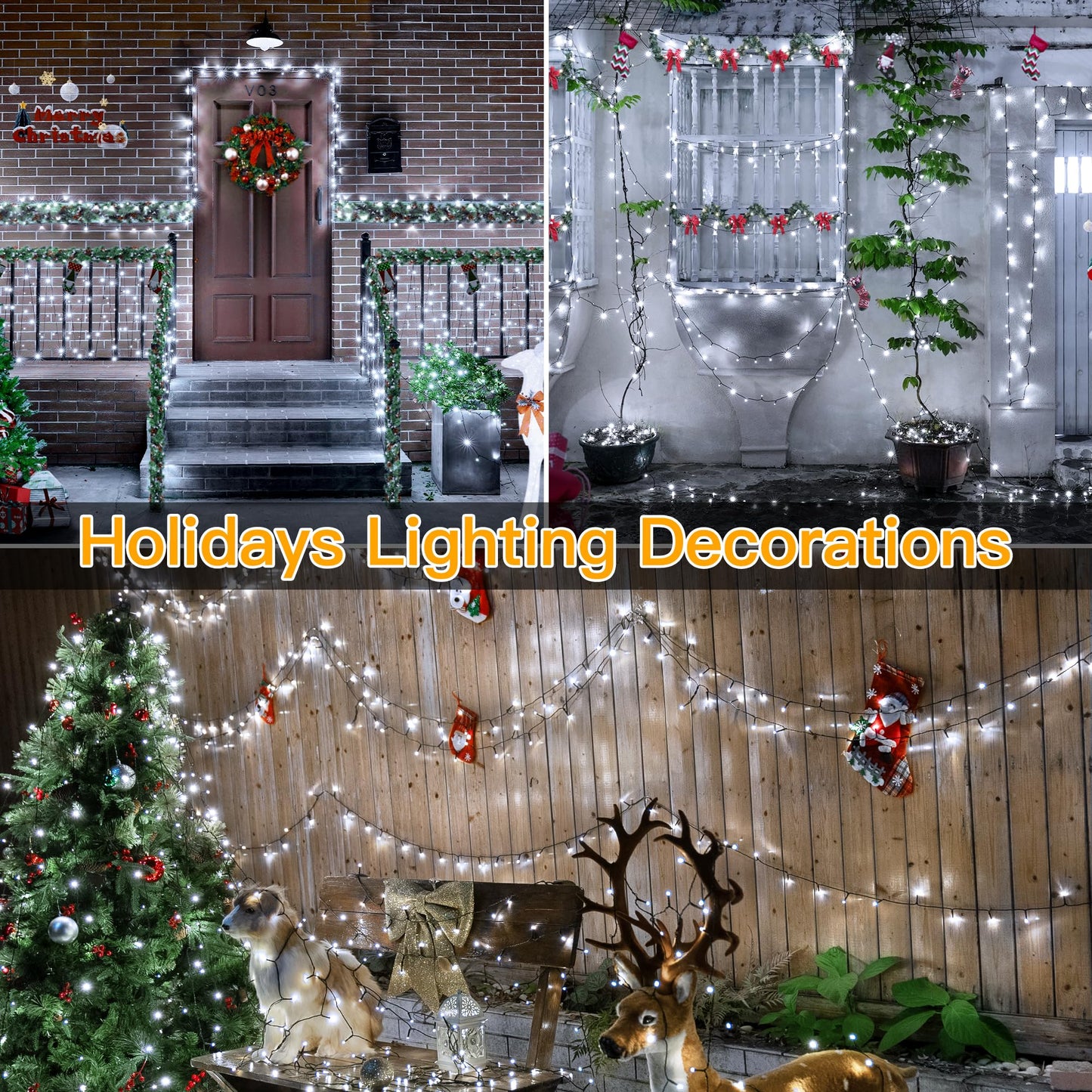 Ollny Christmas Lights, 500LED 164FT Long Christmas Tree Lights with 8 Modes Remote Timer IP44 Waterproof, Outdoor Christmas Lights for Tree House Yard Outside Xmas Decorations White