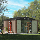 Devoko 8 x 10 FT Outdoor Storage Shed, Metal Garden Sheds & Outdoor Storage Clearance, Large Tool Shed Outdoor with Single Lockable Door for Patio Lawn Backyard (Brown) Devoko