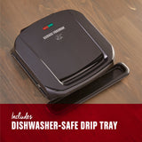 George Foreman 4-Serving Removable Plate Electric Grill and Panini Press, George Tough Non-Stick Coating, Drip Tray Catches Grease, Black George Foreman