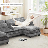 110" U Shape Cloud Couch, Comfy Upholstered Sectional Couches for Living Room, Oversized Modular Sleeper Sectional Sofa with Double Cushions & 4 Lumbar Pillows, Grey jonpony