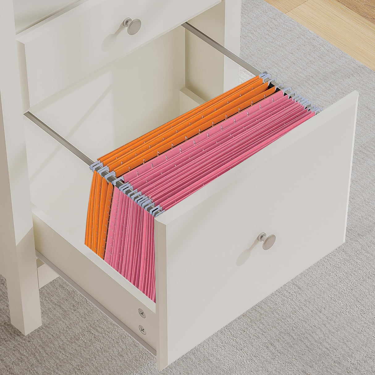 ChooChoo 47" Farmhouse Desk with Drawers, Wood Home Office Computer Desk with Charging Station, 2 Storage Drawers and Open Shelf, Writing Study Table Vanity Desk for Bedroom ChooChoo