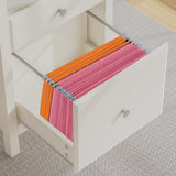 ChooChoo 47" Farmhouse Desk with Drawers, Wood Home Office Computer Desk with Charging Station, 2 Storage Drawers and Open Shelf, Writing Study Table Vanity Desk for Bedroom ChooChoo