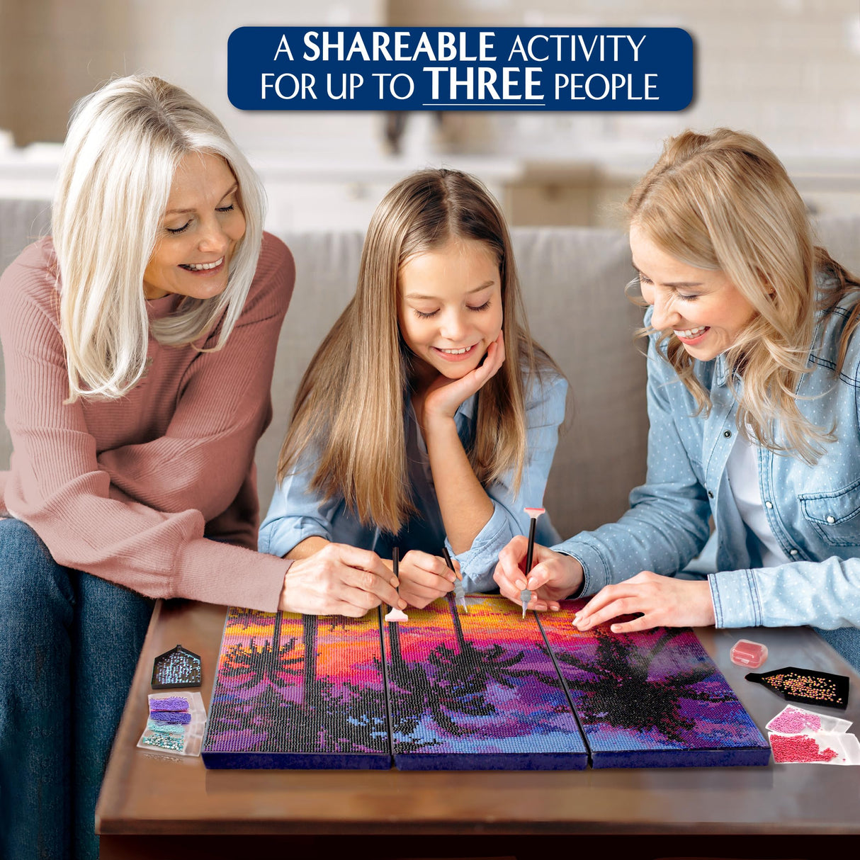 ArtSkills Diamond Painting Kit, Diamond Art on Framed Canvas with Gem Storage Case and Accessory Kit, Beach, 3 Stretched Canvas Panels, 14” x 7” Each ArtSkills