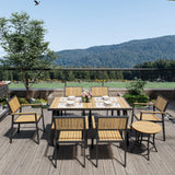 Pamapic 8-Piece Patio Dining Set，Outdoor Aluminum Furniture Set with Plastic-Wood Table Top,Outdoor Furniture Set with 6 Outdoor Stackable Chairs for Patio Garden Poolside (Teak) Pamapic