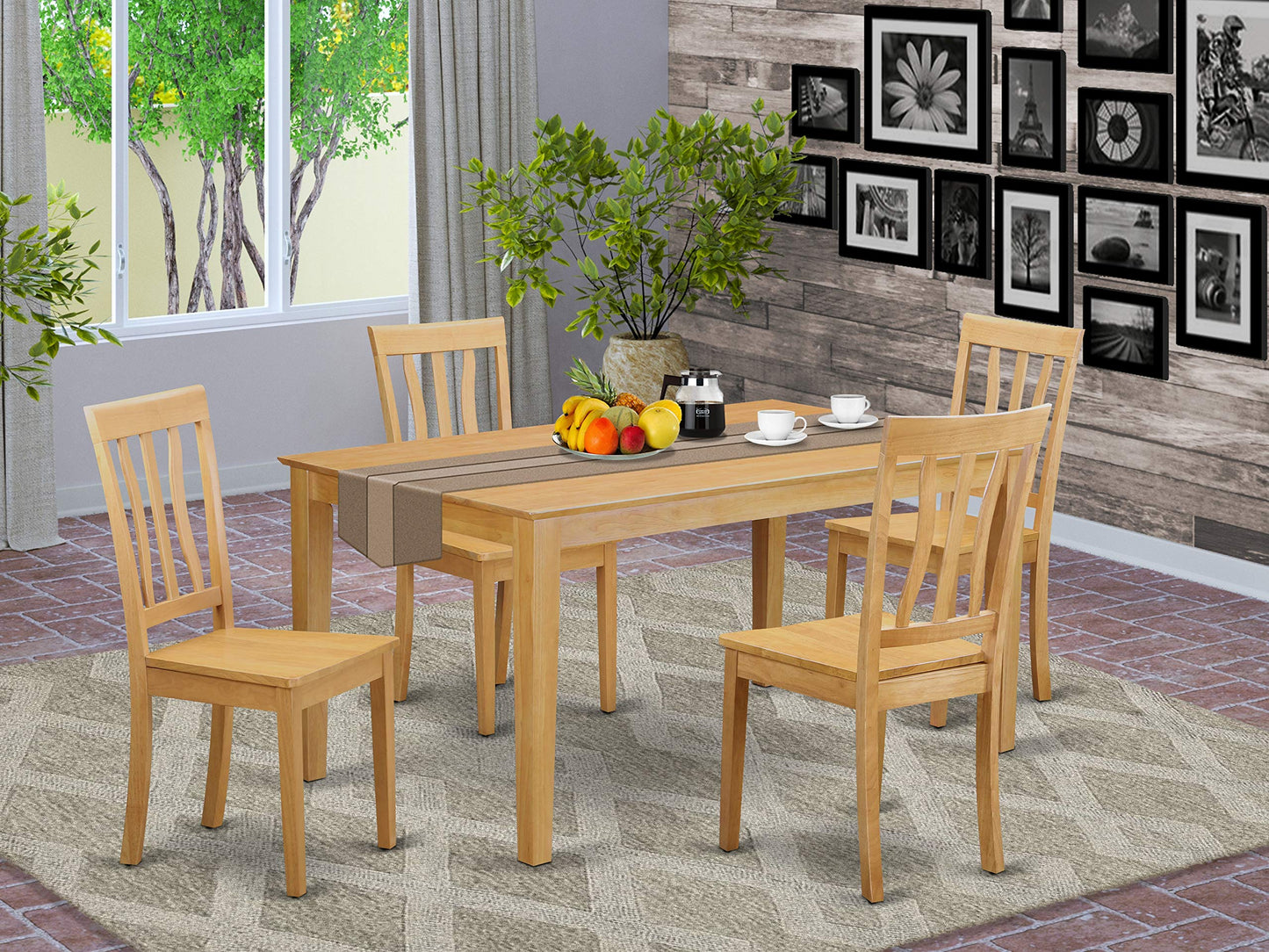 East West Furniture CAAN5-OAK-W Capri 5 Piece Modern Set Includes a Rectangle Wooden Table and 4 Dining Room Chairs, 36x60 Inch - WoodArtSupply