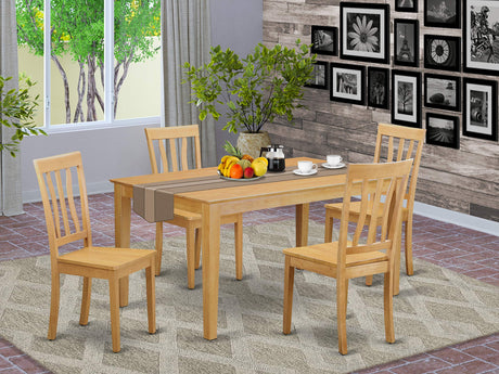 East West Furniture CAAN5-OAK-W Capri 5 Piece Modern Set Includes a Rectangle Wooden Table and 4 Dining Room Chairs, 36x60 Inch East West Furniture