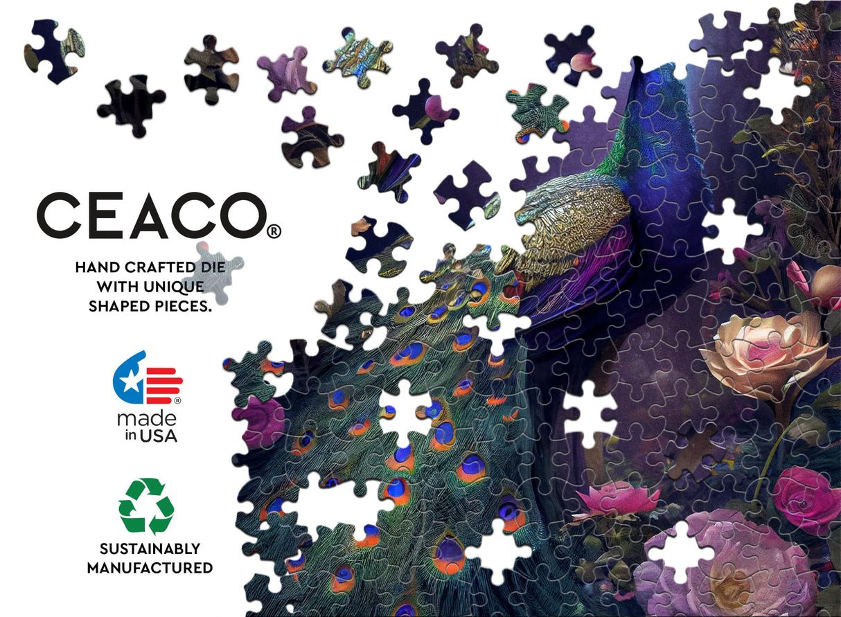 Ceaco - Glow in The Dark - Peacock Glow - 750 Piece Jigsaw Puzzle Ceaco
