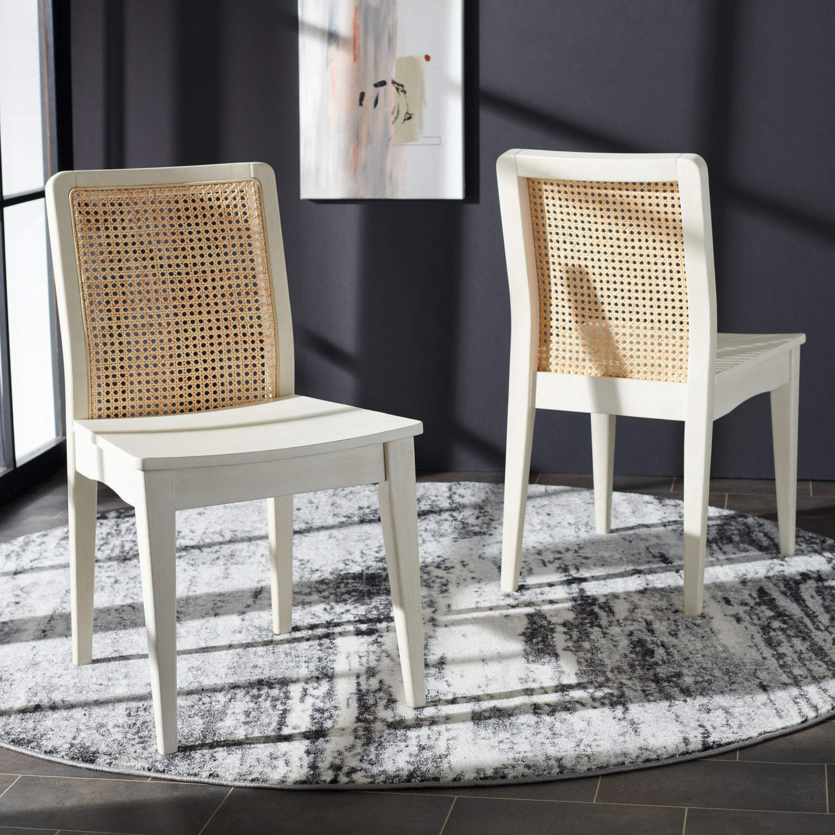 SAFAVIEH Home Collection Benicio White/Natural Rattan Dining Chair (Set of 2) DCH1005B-SET2 Safavieh