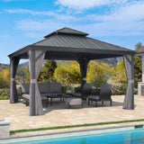 PURPLE LEAF 13' X 13' Gazebo with Galvanized Steel Hardtop Roof Patio Gazebo for Outdoor Lawn and Garden Permanent Pavilion Grey PURPLE LEAF