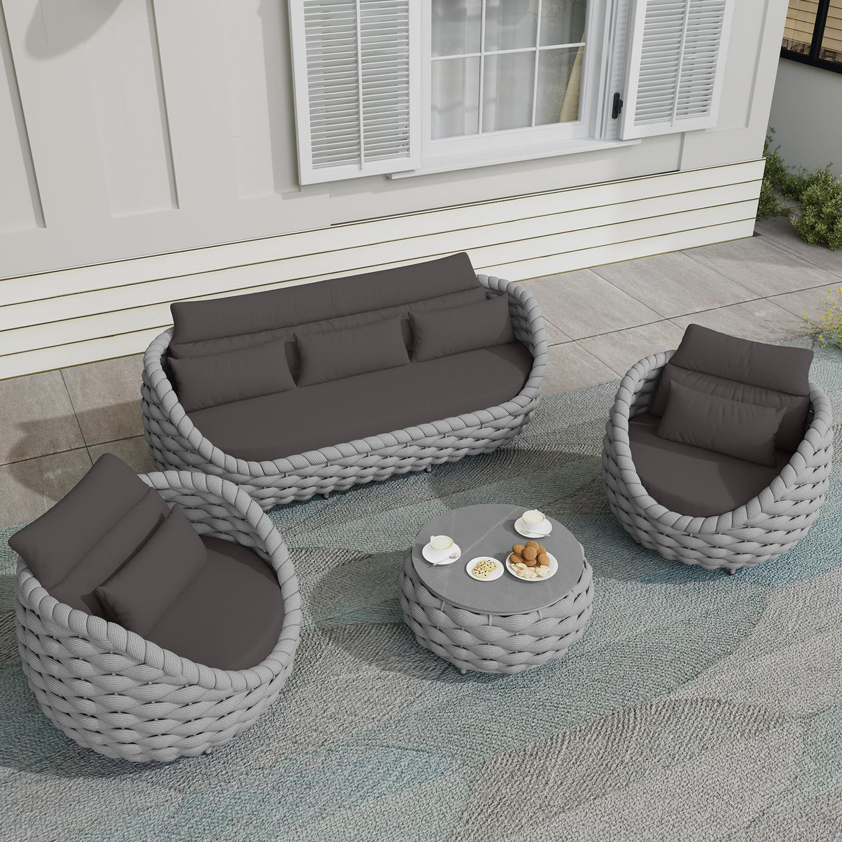 6-Piece Aluminum Patio Furniture Set, Modern Outdoor Conversation Set Sectional Sofa with Water Repellent Thick Cushions and Coffee Table for Balcony, Garden TWT