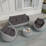 6-Piece Aluminum Patio Furniture Set, Modern Outdoor Conversation Set Sectional Sofa with Water Repellent Thick Cushions and Coffee Table for Balcony, Garden TWT