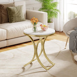 Tribesigns White and Gold End Table Small Round Faux Marble Sofa Side Table (1) Tribesigns