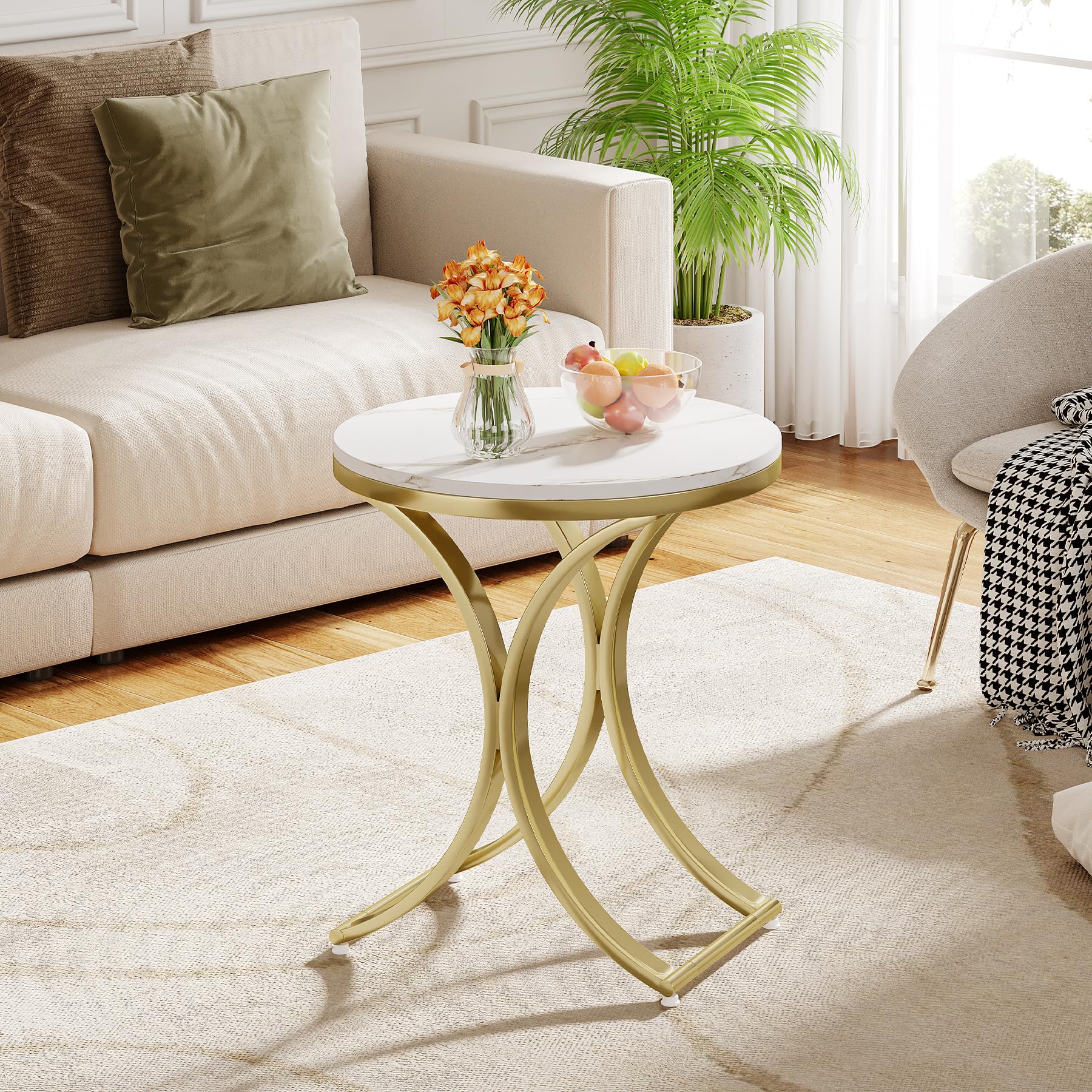 Tribesigns White and Gold End Table Small Round Faux Marble Sofa Side Table (1) - WoodArtSupply