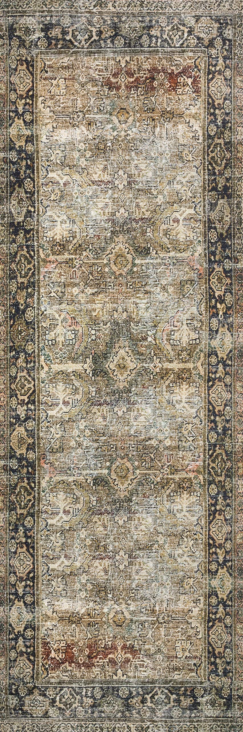 Loloi Layla Collection LAY-03 Olive/Charcoal 7'-6" x 9'-6" .13" Thick Area Rug, Soft, Durable, Vintage Inspired, Distressed, Low Pile, Non-Shedding, Easy Clean, Printed, Living Room Rug Loloi