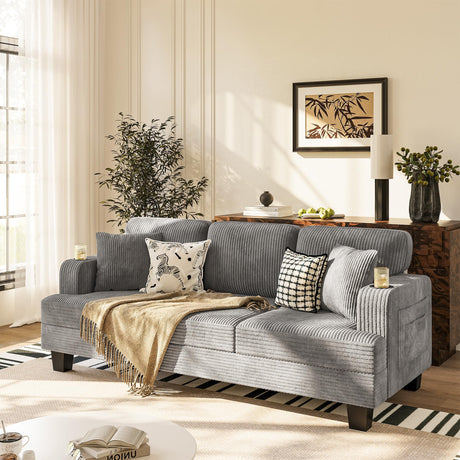 Homall Couch for Living Room, 83" Couches with Soft Deep Seats, Modern Sofa 3 Seater in Corduroy for Apartment, Bedroom (Gray) Homall