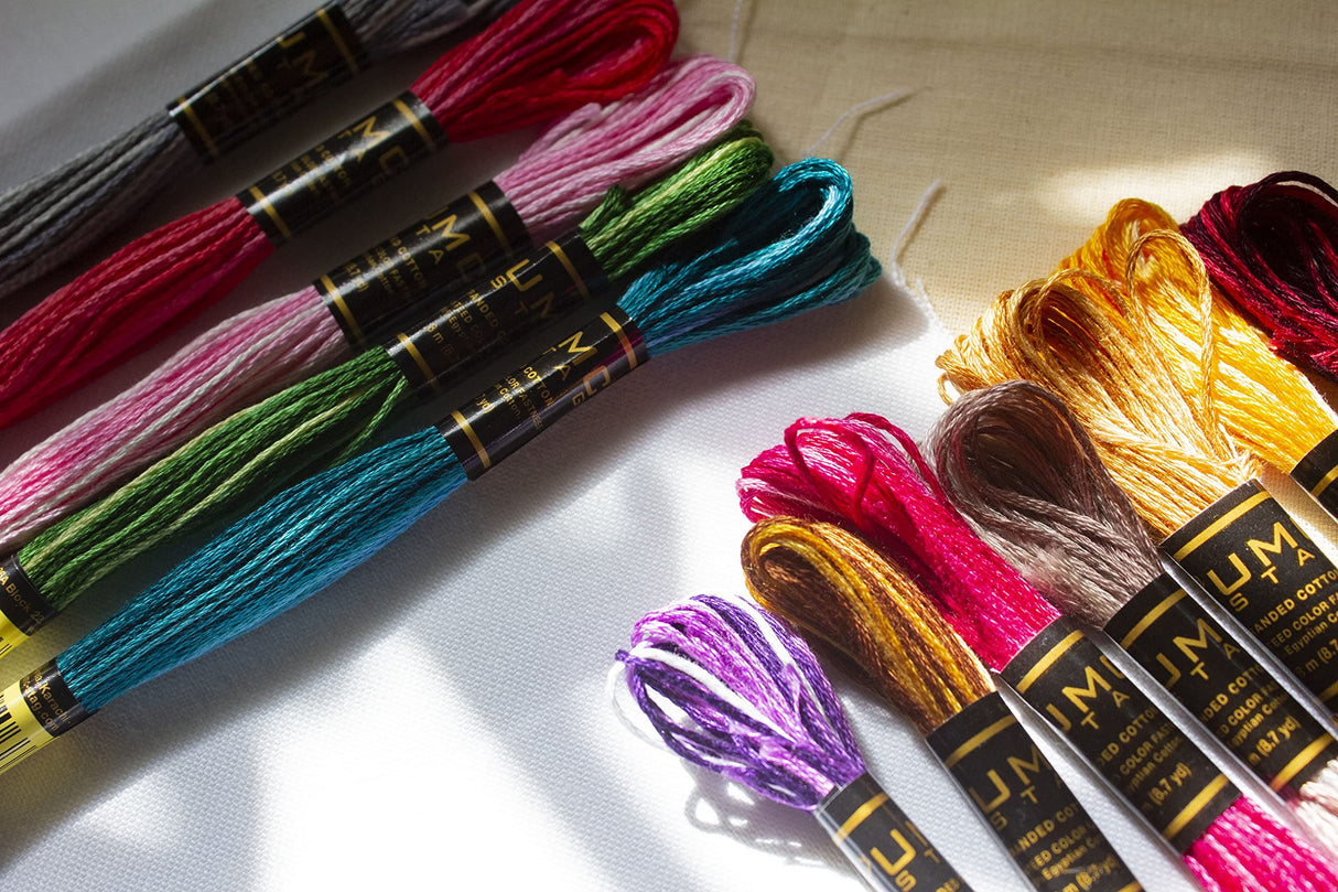 UMC STAG 12 Pieces Variegated Colours Premium Embroidery Thread | 100% Egyptian Cotton Premium Skeins | Cross Stitch Embroidery Floss | Oeko TEX Certified Stranded Cotton | Ideal for Arts & Crafts UMC STAG