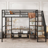 Harper & Bright Designs Full Size Loft Bed with Staircase and Desk, Metal Full Loft Bed Frame with Storage Shelves, Full Storage Bed for Kids Girls, Boys, Teens, Gray Harper & Bright Designs