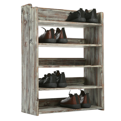 MyGift 5 Tier Rustic Torched Wood Entryway Shoe Rack Storage Shelves, Closet Organizer Shelf - WoodArtSupply