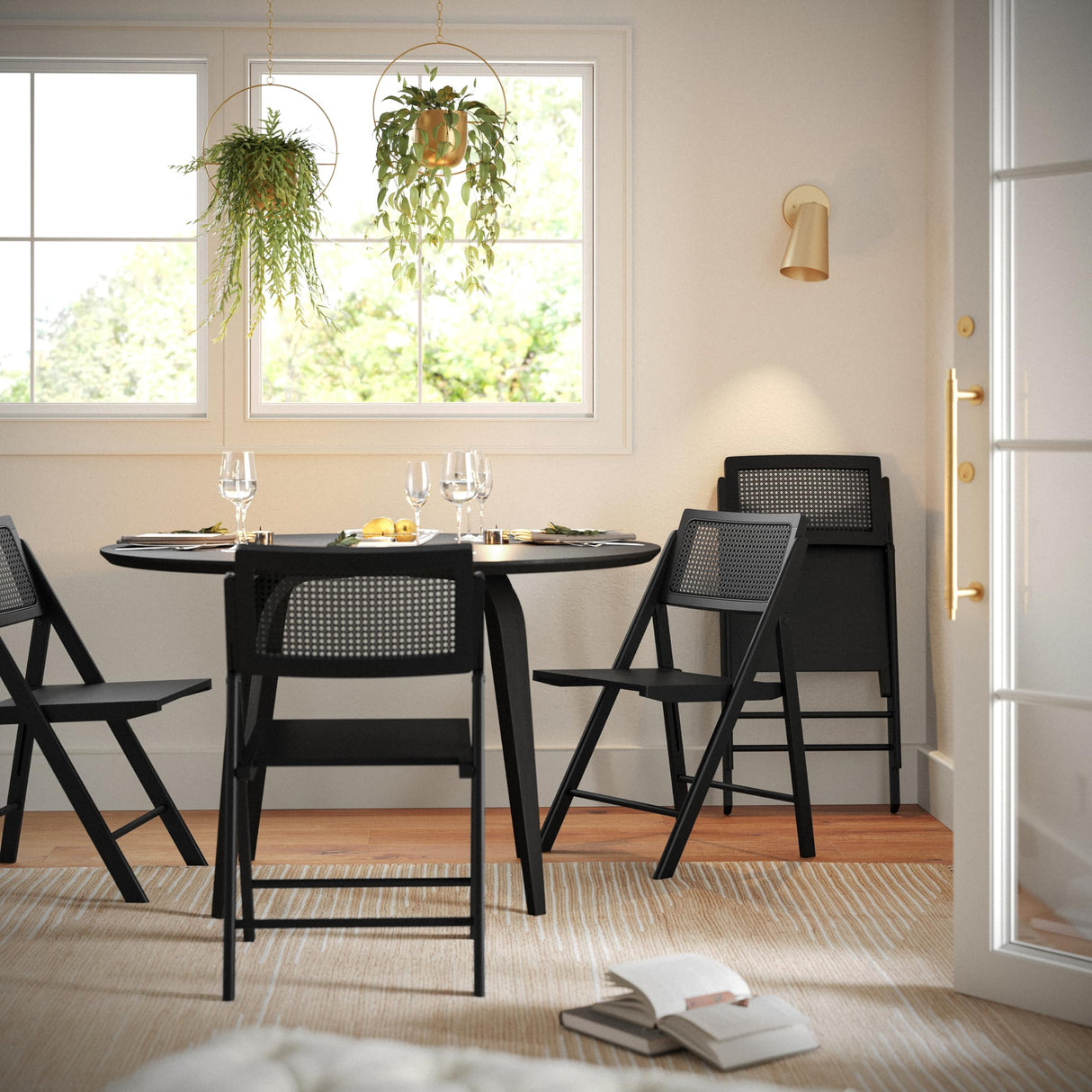 Flash Furniture Galene Set of 2 Cane Rattan Folding Chairs with Solid Wood Frame Ventilated Back, Perfect for Events or Additional Seating, Black Flash Furniture