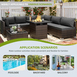 ELEGIBLISS 7/8-Piece Patio Conversation Set with Fire Pit Table, Outdoor All-Weather Rattan Sofa Sectional, Handwoven Wicker Furniture for Backyard, Easy Assembly & Weather-Resistant Design ELEGIBLISS