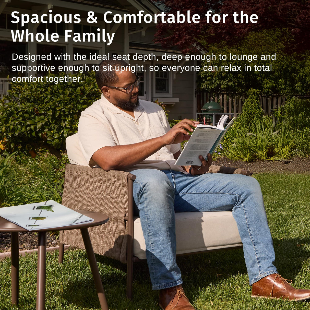 EAST OAK 3-Piece Patio Furniture Set | Armchairs & Coffee Table | Outdoor Furniture with Cushions | Deep Seating Modern Conversation Set | Garden, Porch, Balcony & Backyard | Chestnut & Apricot EAST OAK