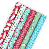 Hallmark Kids Christmas Wrapping Paper Rolls with Cutlines on Reverse (6 Rolls: 180 Sq. Ft. Total) Snowman, Snowflakes, Penguins, Santa Claus Hallmark