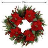 AMF0RESJ 20 inch Artificial Christmas Wreath Winter Wreath with Poinsettia,Eucalyptus Leaves,red Berry,Pine Cones,Pine Needles for Indoor Outdoor Farmhouse Home Wall Window Festival Wedding Decor AMF0RESJ