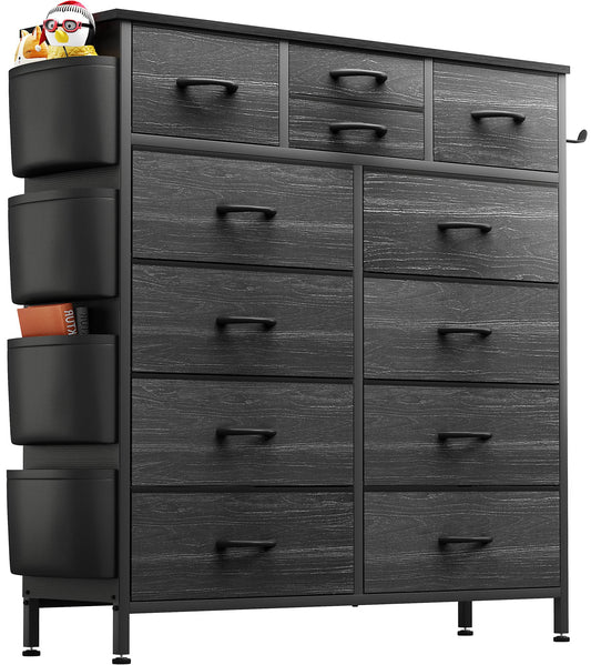 Lulive Dresser for Bedroom with 12 Drawers, Tall Dresser Chest of Drawers with Side Pockets and Hooks, Fabric Dresser Storage Tower for Closet, Hallway, Living Room (White) - WoodArtSupply