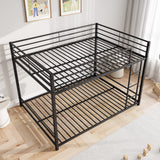 Full Over Full Bunk Beds, Metal Heavy Duty Full Size Bunk Beds for Kids, Full Size Bed Frmae for Boys and Girls,Loft Bed with Ladder and Guardrail for Small Spaces (Black) FOUBAM