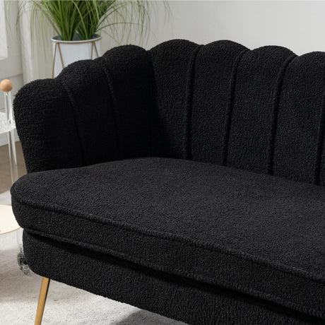 Black Modern Boucle Loveseat Couch,Futon Small Sofa with Gold Metal Legs ,2-Seater Upholstered Mini Sofa Couches for Small Space,Living Room Bedroom Office Dorm Studio Apartment Couche(Black) Gustonhon