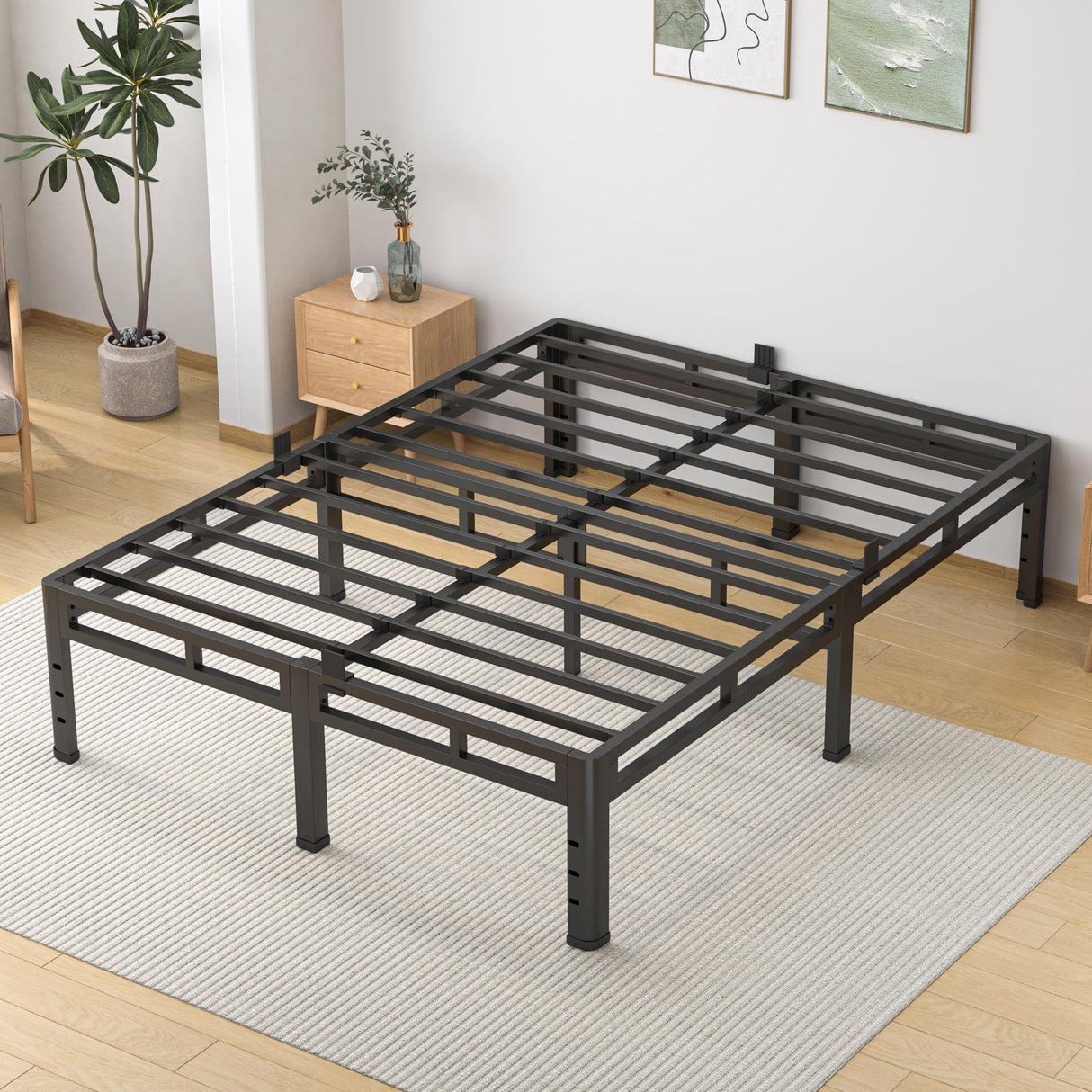 NKZ King Size Bed Frame 16 Inch, Metal Bed Frame & Box Spring 2 in 1 Platform with Round Corner Legs, 4000lbs Weight Capacity Reinforced Metal Frame, Headboard Hole, Noise-Free, Easy Assembly NKZ