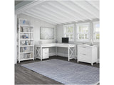 Bush Business Furniture Key West 60W L Shaped Desk Set with File Cabinets & 5-Shelf Bookcase in Pure White Oak Bush Business Furniture
