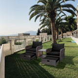 LEVELEVE Balcony Furniture 5 Piece Patio Conversation Set, PE Wicker Rattan Outdoor Lounge Chairs with Soft Cushions 2 Ottoman&Glass Table for Porch, Lawn-Brown Wicker LEVELEVE