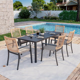 Kingdura 7 Piece Patio Dining Sets, Outdoor Furniture Set of 6 Ratten Wicker Chairs with Cushions and Dining Table with Umbrella Hole, All-Weather Outdoor Furniture Conversation Set for Backyard Kingdura