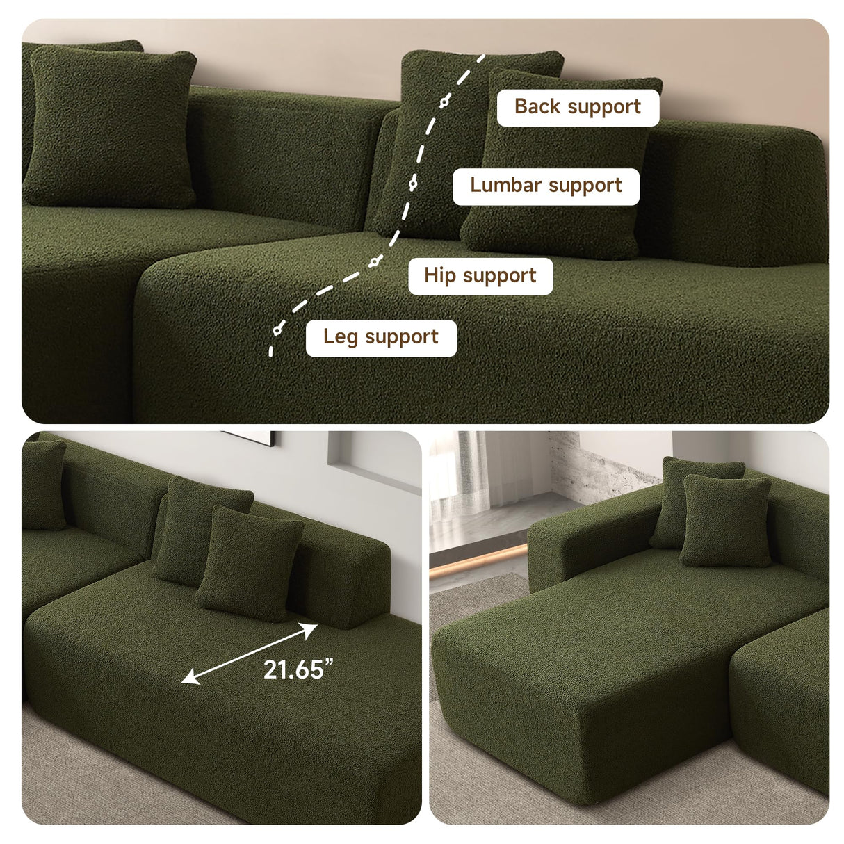 BAMOOLI 105'' Modular Sectional Couch, Modern L-Shape Sectional Sofa with Chaise Lounge, Comfy Lambswool Fabric Corner Sofa Couch, Upholstered 4 Seater Couch for Living Room, Bedroom, Apartment, Beige BAMOOLI