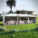 EROMMY 10x30FT Outdoor Party Tent, White Waterproof Event Canopy with 6 Removable Sidewalls & 2 Zipper Doors for Wedding, Birthday, BBQ, and Holiday Celebrations EROMMY
