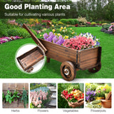Giantex Wooden Wagon Planter Box, Decorative Wagon Cart with Wheels, Handles, Drainage Hole, Flower Planter Pot Stand, Rustic Flowerpot Planter, Indoor & Outdoor Garden Patio Balcony Giantex