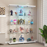 HAMBING Glass Display Cabinet with LED Light & Lock, 4 Shelves 3-Column Display Showcase, 2 Side Doors and Open Center Column, Tempered Glass Curio Cabinet for Bedroom, Living Room - White HAMBING