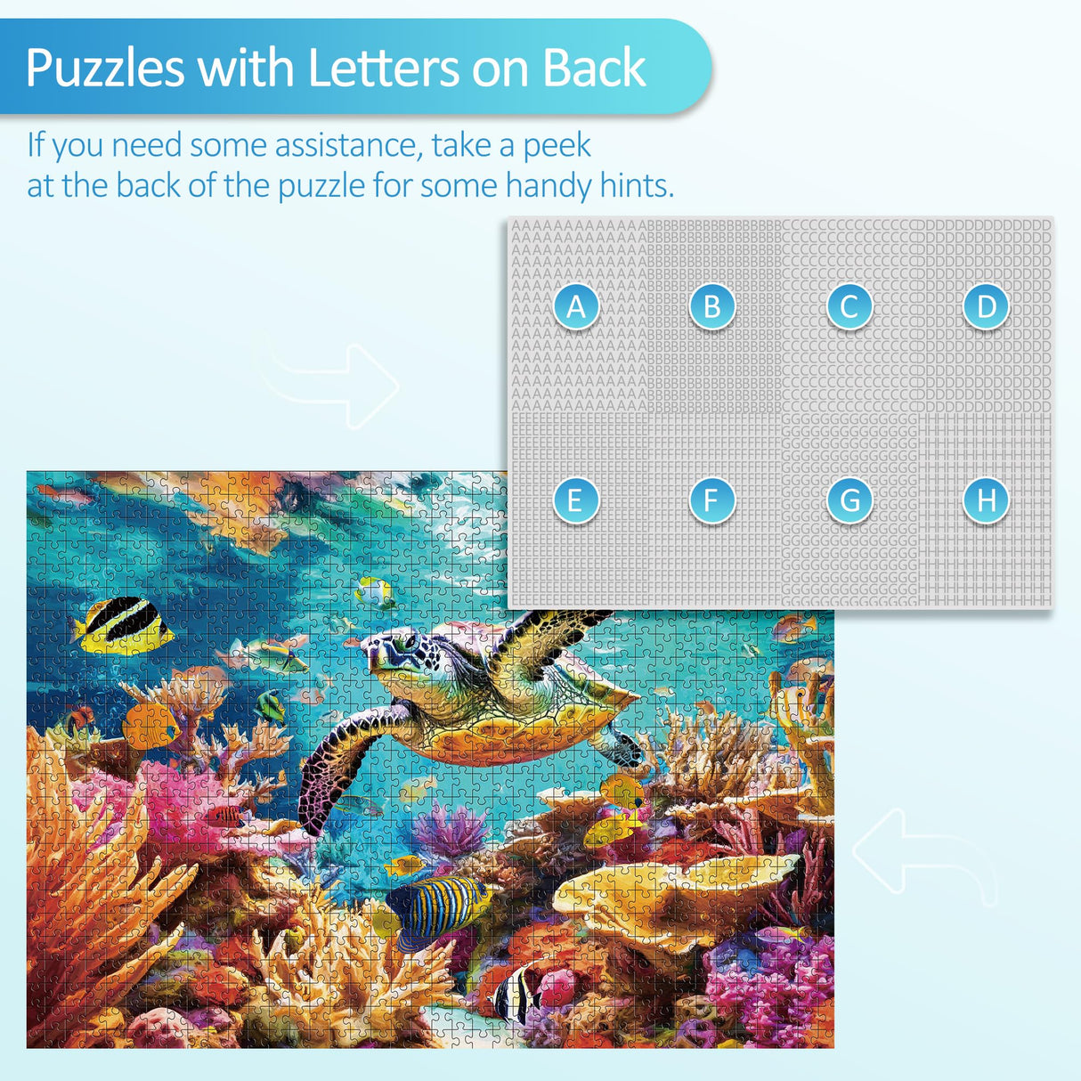 takfot Puzzles for Adults 1000 Pieces - Ocean Beach Sea Turtle Coral - 1000 Piece Puzzles with Letters on Back - Jigsaw Puzzles 1000 Pieces for Fun Game Nights - 27.6" L X 20.5" W, 1:1 Poster takfot