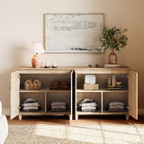 WAMPAT Modern TV Stands Media Console Tables for 75+ Inches TVs, 2 in 1 Wooden Entertainment Center Cabinet with 4 Doors and Storage Shelf for Living Room, Bedroom, 70", Light Oak WAMPAT