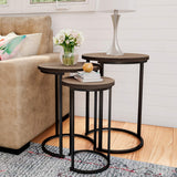 Nesting Tables - Set of 3 Round Side Tables for Living Room, Bedroom, or Home Office - Woodgrain-Look End Table Set - Modern Living Room Furniture by Lavish Home (Gray/Brown) Lavish Home