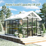 HOWE 8x12x7.5 FT Polycarbonate Greenhouse Double Swing Doors 4 Vents 5.2FT Added Wall Height, Walk-in Large Aluminum Greenhouse Winter Sunroom Greenhouse for Outdoors, Black HOWE